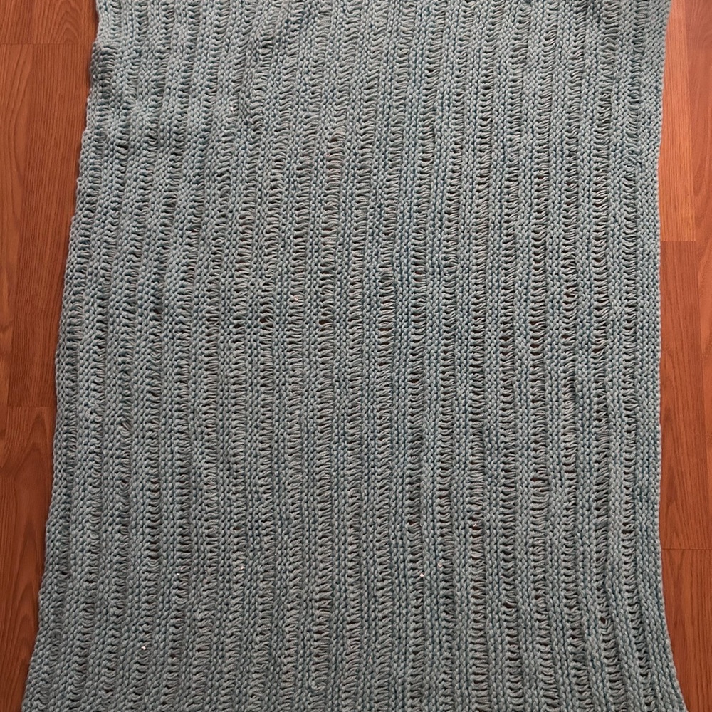 Hand-Knit Light baby blue Ribbed Throw Blanket baby blanket